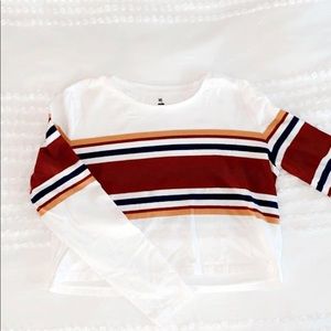 White long sleeve semi crop top with stripes